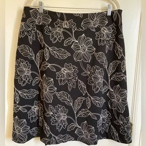 *Judith Hart Vintage Black w/ Cream Embroidered Floral Size 16 Flared Skirt #RW